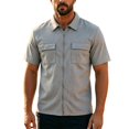 thumbnail image 6 of Mens Full Zipp Short Sleeve Shirt Summer Stretch Business Shirts Light Gray S, 6 of 6