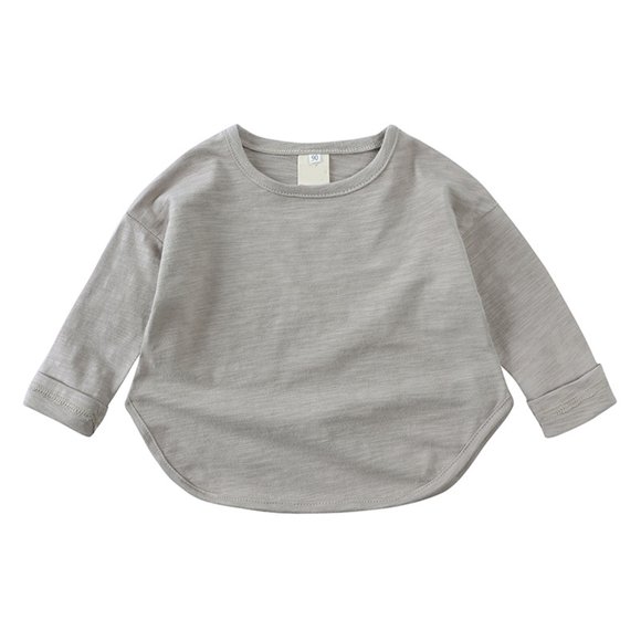 MEZZALL Kids Infants Baby Unisex Spring Autumn Solid Color Soft Long Sleeve Tshirt Tops Undershirt Clothing Soft Dailywear, Grey, 1-2 Years