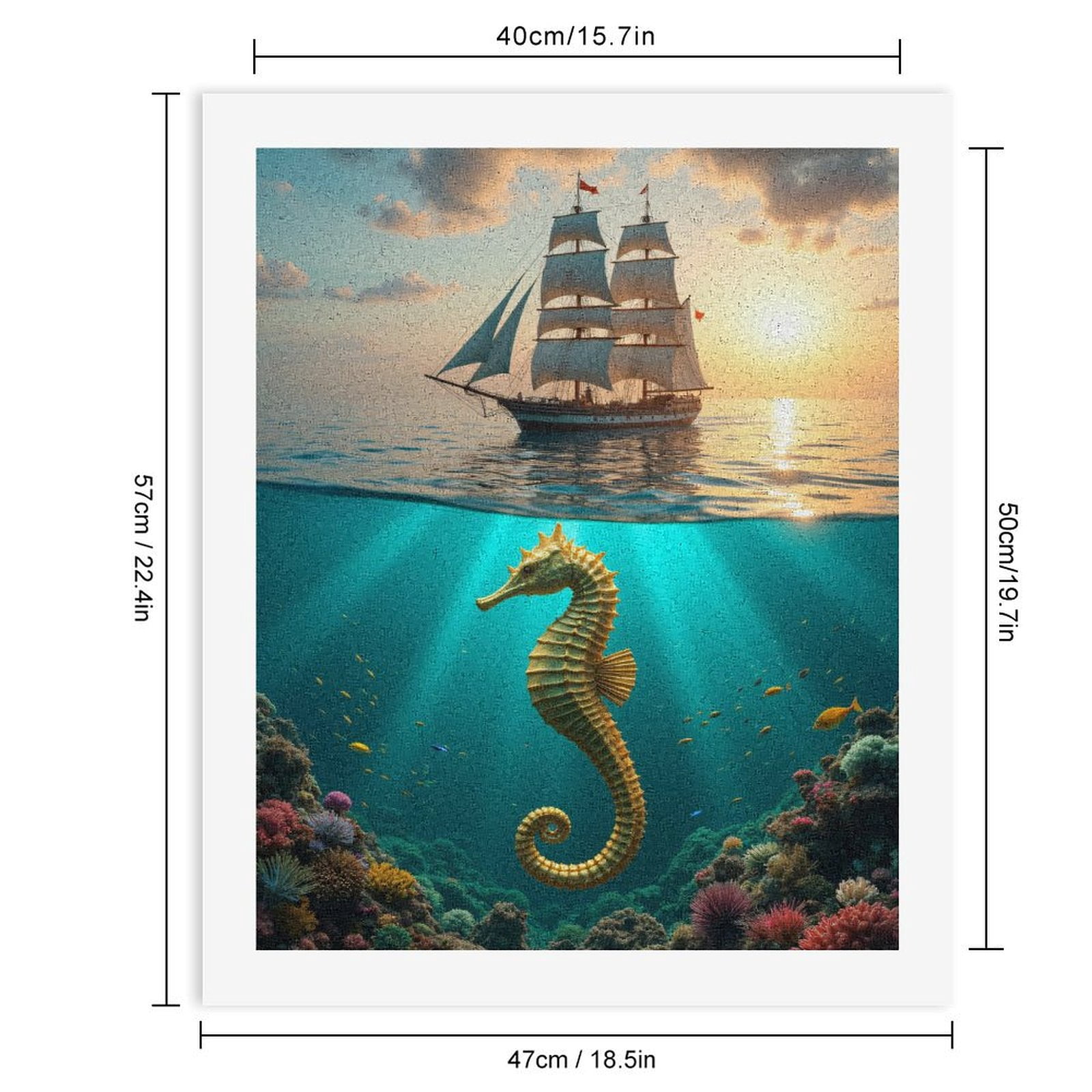 Paint By Numbers Kit for Adults Beginner - DIY Sailing Ship Seahorse Ocean Sunset Canvas Painting Kits for Adults, Frameless Paint By Number for Adults for Home Wall Decor 16x20 Inch