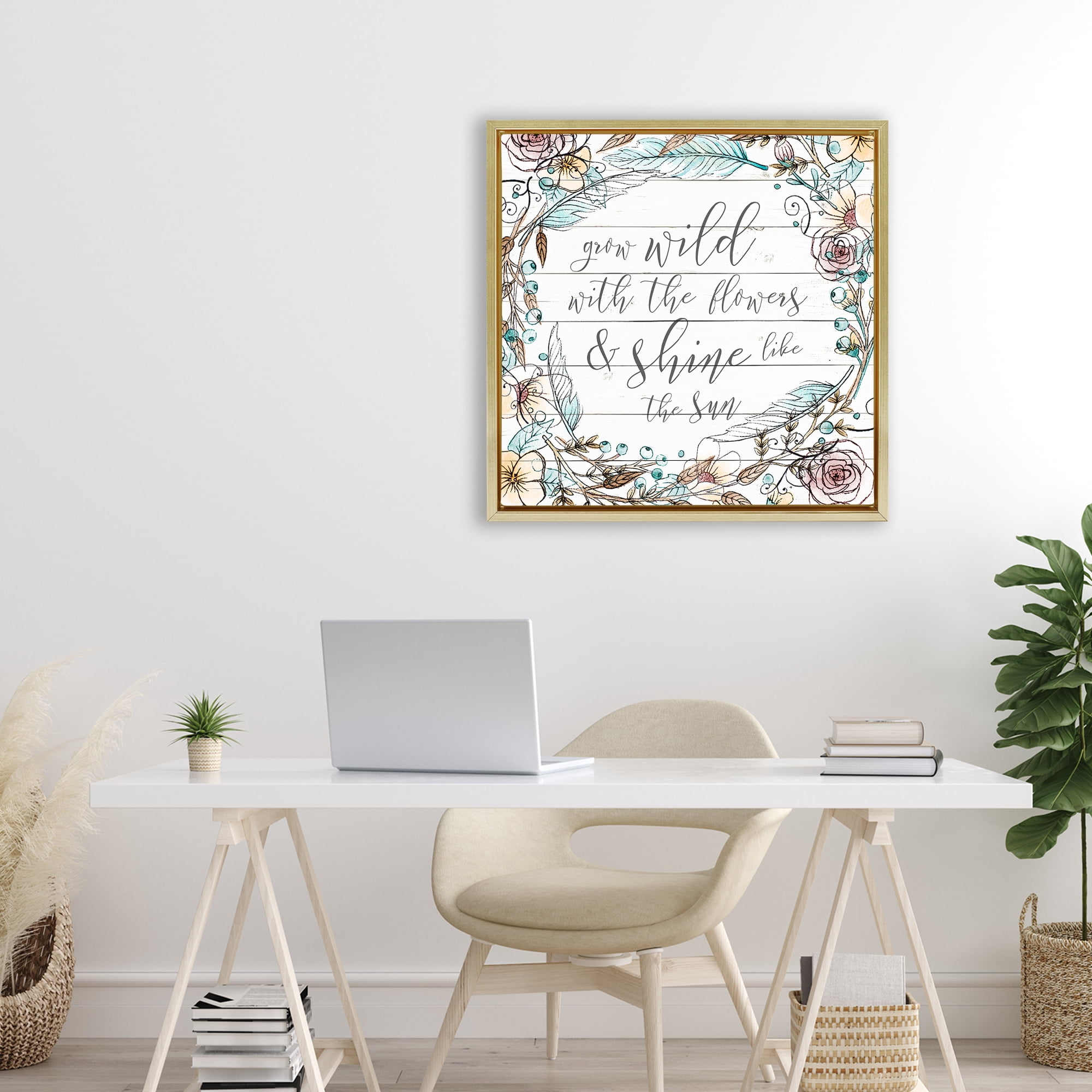 Stupell Industries Grow Wild With Flowers Gold Framed Floater Canvas Wall Art, design by SD Graphics Studio