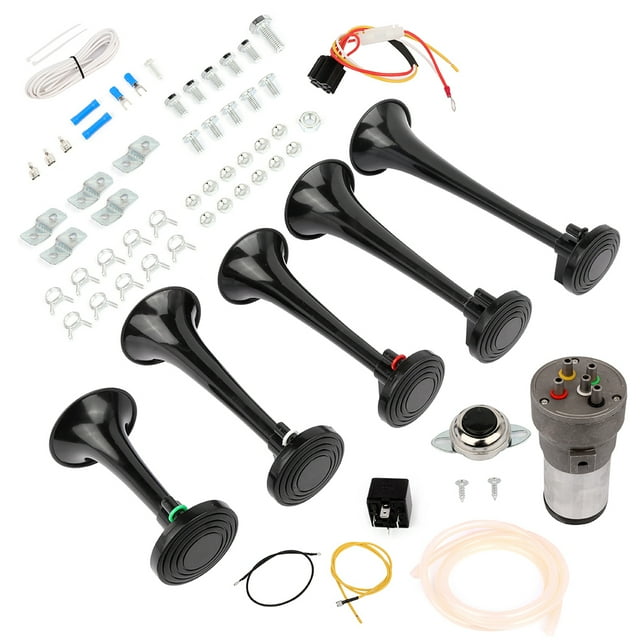 5 Trumpet Musical Horns with Compressor Silver Air Hornfor Any 12V