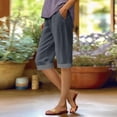 thumbnail image 4 of yeiolnoer Women's Cotton Linen Capri Pants Wide Leg Casual Cropped Pants Loose Beach Vacation Pants with Pockets, 4 of 5