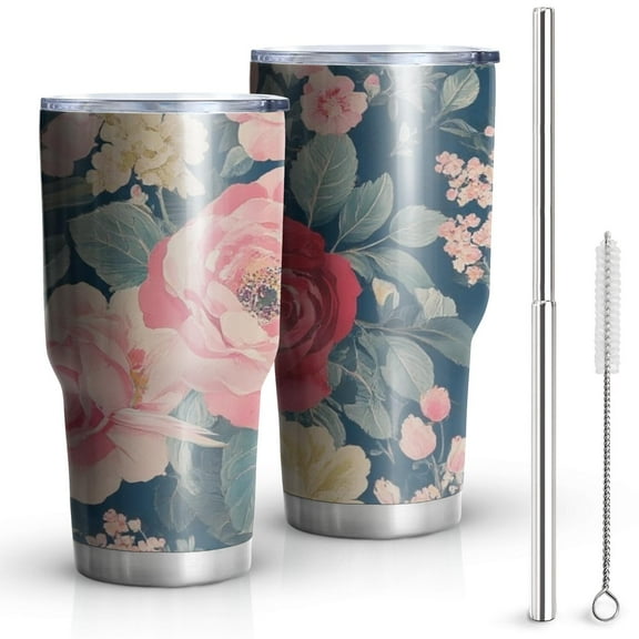 30oz Pioneer Flower Tumblers Stainless Steel Tumbler with Lid and Straw,Vacuum Insulated Double Wall Travel Tumbler Cups Mug with Cleaning Brush for Coffee,Tea