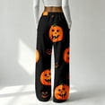 thumbnail image 5 of Hearthz Fleece Pajama Ghost Pumpkin Bat Print Sleeping Pants Women Halloween Fall Winter Women Pajamas Fleece Pajama Pants, 5 of 7