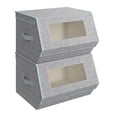 thumbnail image 1 of Juego de cubos de almacenamiento SONGMICS apilables con tapas, 2 unidades, color gris tórtola, 1 of 6