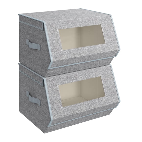 Juego de cubos de almacenamiento SONGMICS apilables con tapas, 2 unidades, color gris tórtola