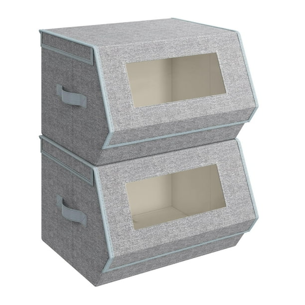 Juego de cubos de almacenamiento SONGMICS apilables con tapas, 2 unidades, color gris tórtola