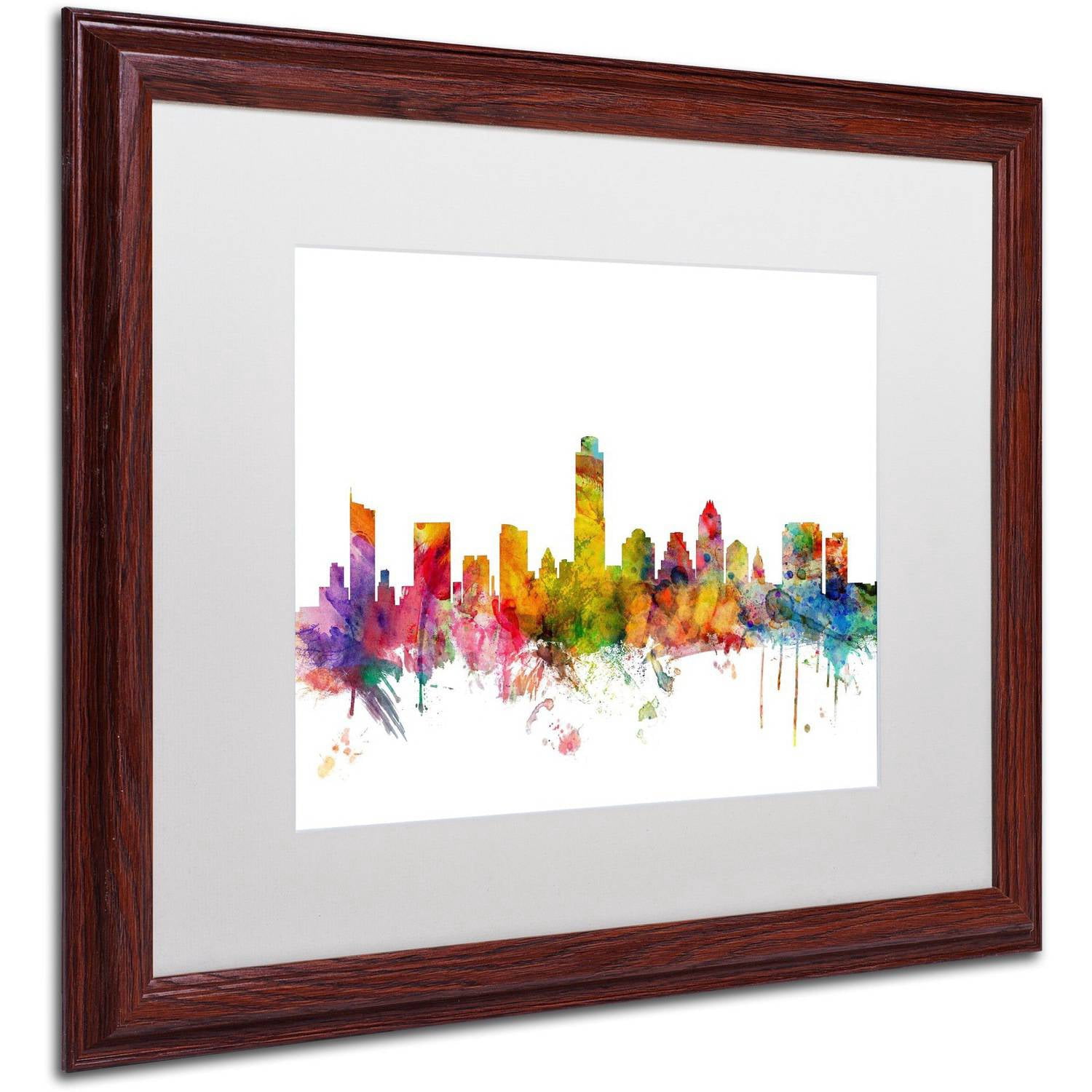 Trademark Fine Art 'Austin Texas Skyline' Canvas Art by Michael Tompsett, White Matte, Wood Frame