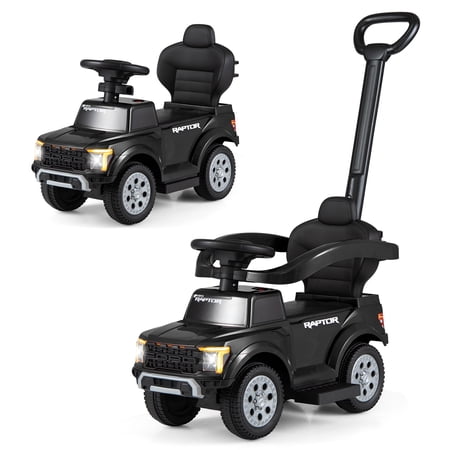 Gymax 3-In-1 Licensed Ford Stroller Sliding Walking Car w/Horn Sound LED Headlights Black