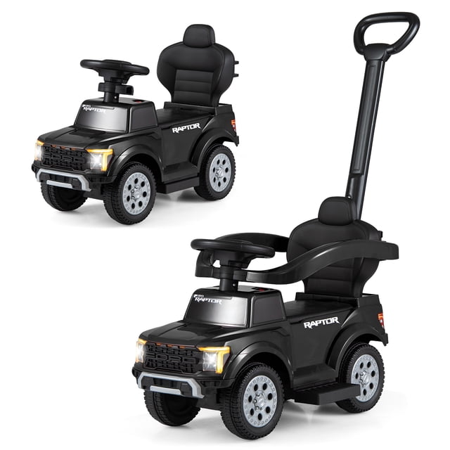 Gymax 3-In-1 Licensed Ford Stroller Sliding Walking Car w/Horn Sound LED Headlights Black