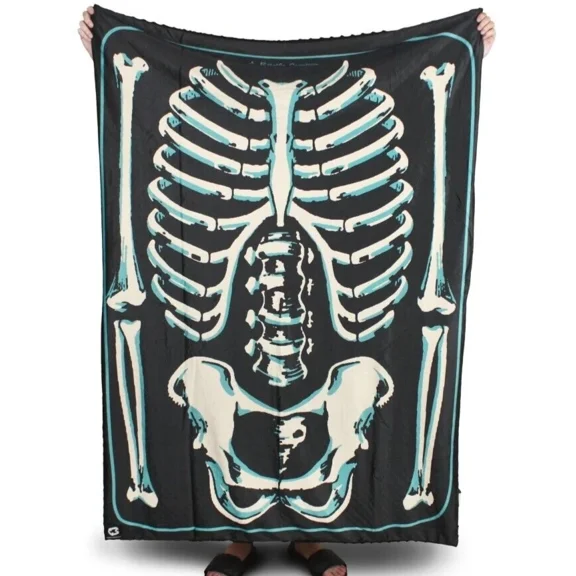 Creepy Co. Beistle Bare Bones Throw Blanket 44""x60"" Horror Halloween, Black, 40533512094167