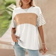 thumbnail image 2 of Delayuji Summer Tops Trendy Oversized 2025 Crewneck Casual Color Block Striped Womens Shirts Blouses White Xl Polyester,Spandex Short Sleeve Shirts for Women, 2 of 7