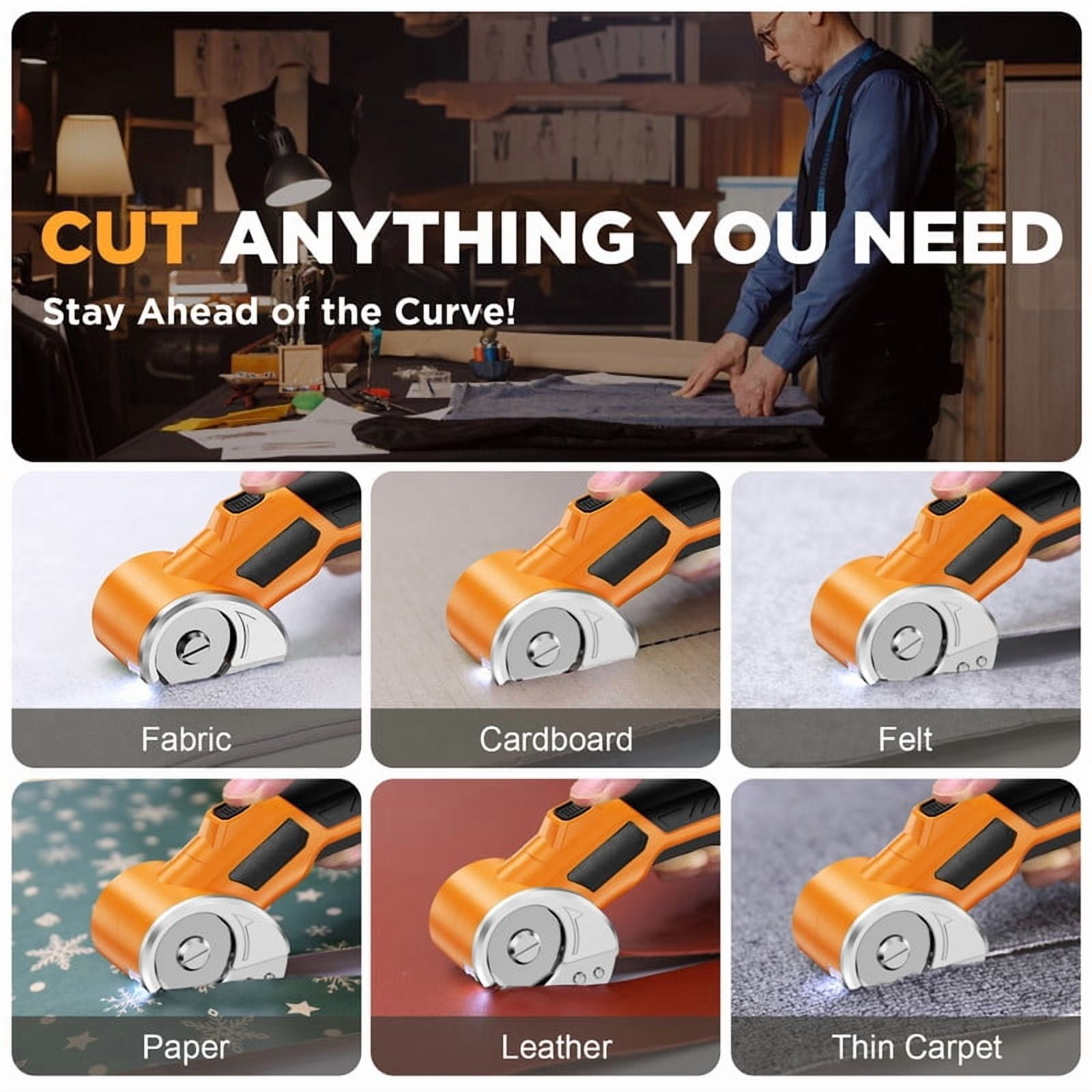 DaPlug Cardboard Cutter, 4V Rechargeable Cordless Electric Scissors with Safety Lock & LED Light, 320RPM Power Rotary Cutter for Fabric Carpet Leather