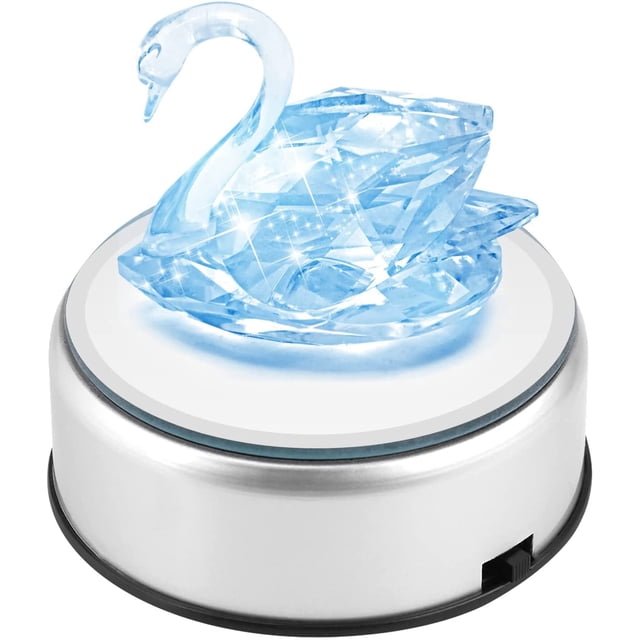 AYNEFY 7 Colored Adjustable LED Lighted Silver Rotating Crystal Display Base Stand Holder with AC US Adapter