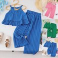 thumbnail image 4 of WXFAZCVU Girls 2 Piece Summer Outfits Sleeveless Ruffle Tops and Wide Leg Pants Kids Clothing Set Size 5-6 Years, 4 of 5