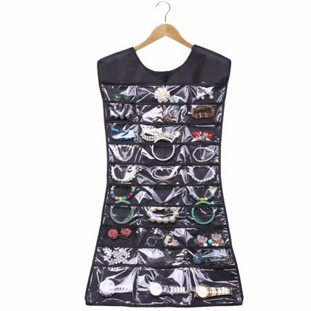 Pro Space Hanging Jewelry Organizer Holder - Dress-Shaped Earring Display Non-Woven Jewelry Storage Bag for Holding Jewelry, 30 Pockets, 32.68 x 18.5", Black