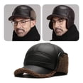 thumbnail image 4 of Men's Winter PU Leather Baseball Cap with Earflaps, Thick Warm Windproof Dad Hat, 4 of 6