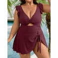 thumbnail image 5 of Asoul Womens Plus Size Swimsuit Tummy Control One Piece Ribbed Swimdress Ruffle V Neck Cutout Bathing Suit with Skirt, 5 of 6