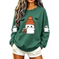 thumbnail image 5 of Women's Cute Ghost Halloween Sweatshirts Knit Beanie Graphic Crewneck Pullover Tops Long Sleeve Fall Shirts with Sleeve Prints Spooky Season Casual Clothing, 5 of 6