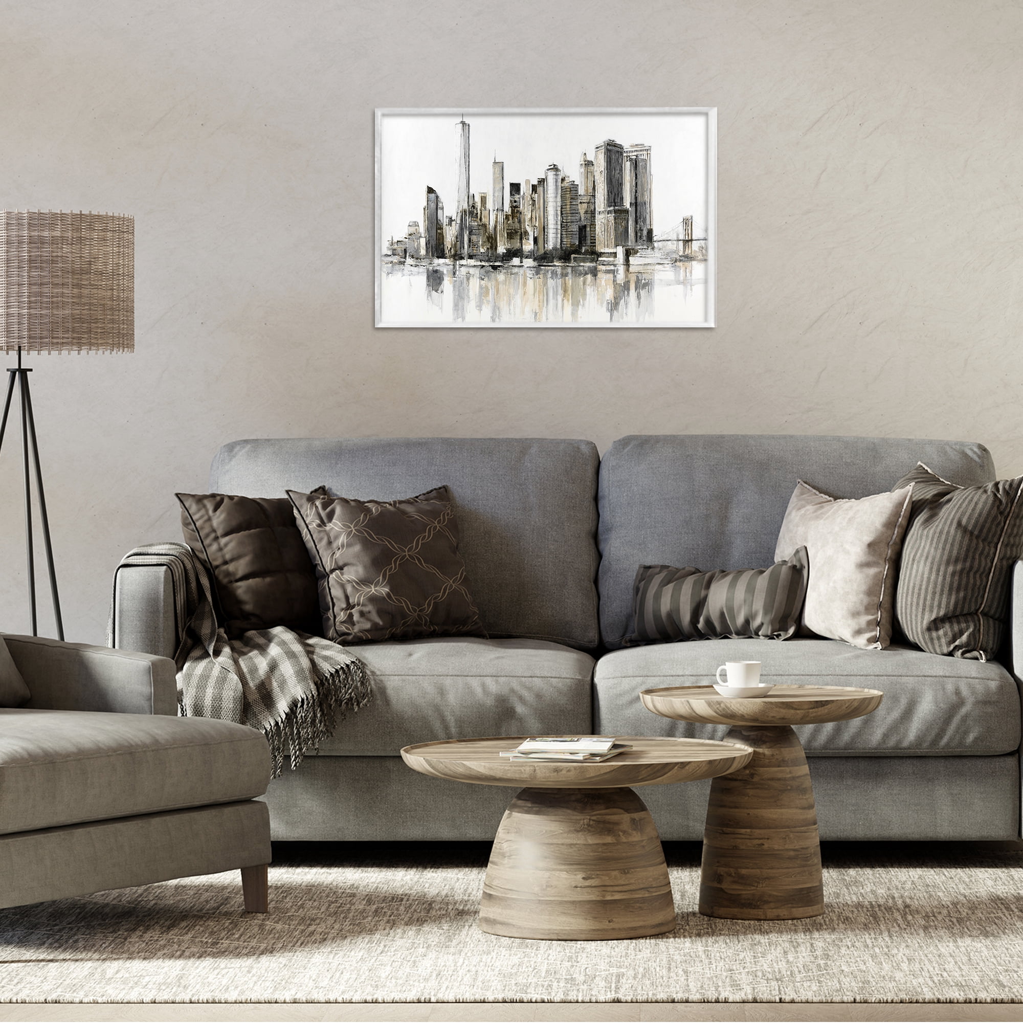 Stupell Industries Urban Skyline Reflection White Framed Giclee Art, design by Lorenzo Collective