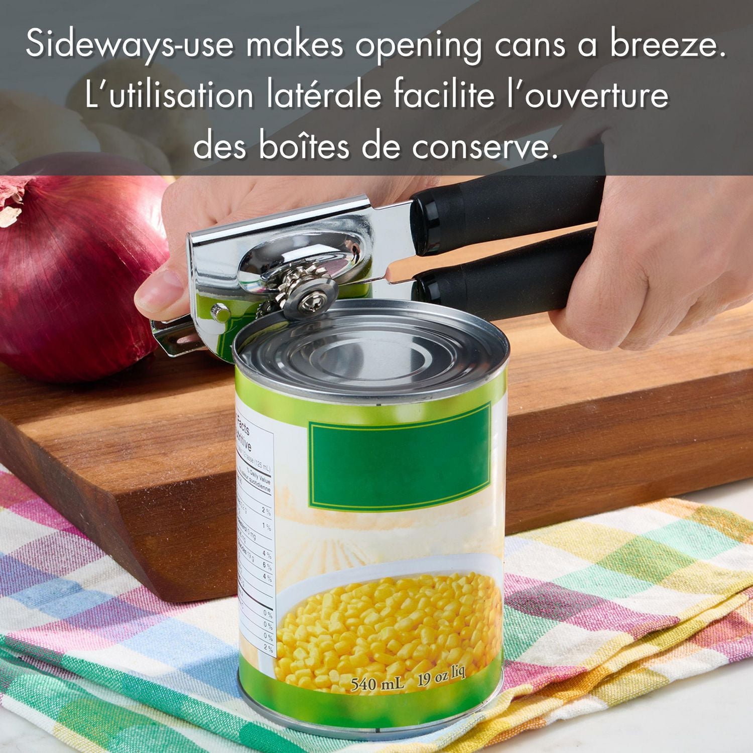 Mainstays Stainless Steel Can Opener, Black, Dimensions:  20 cm x 5.8 cm x 4.8 cm