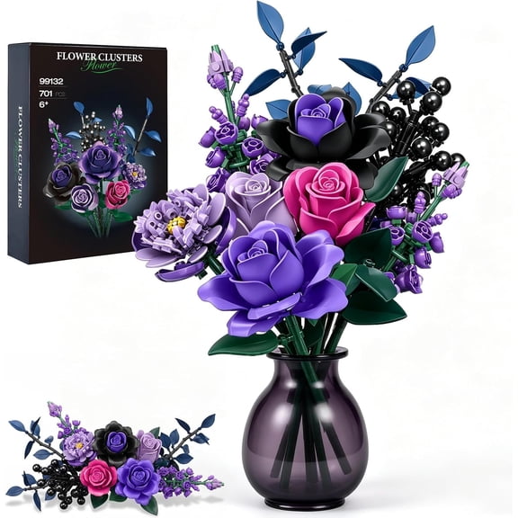 Flowers Bouquet Building Set, Rose Flower Botanical Collection Building Kit Toys Home Decoration Gifts for Kids Adults Women Her, Christmas Valentine's Mother's Day Gifts 701 PCS