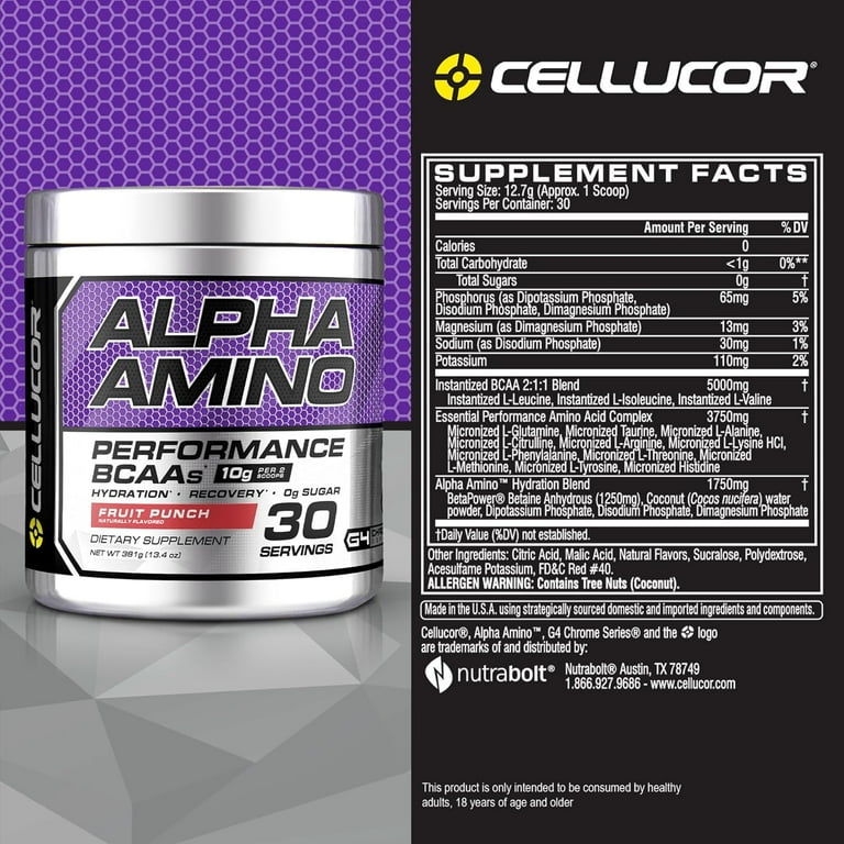 アルファアミノ パフォーマンスBCAA EAAフルーツポンチ、アイシーブルーラズ Cellucor Alpha Amino Pre-Workout Powder, Fruit Punch, EAA