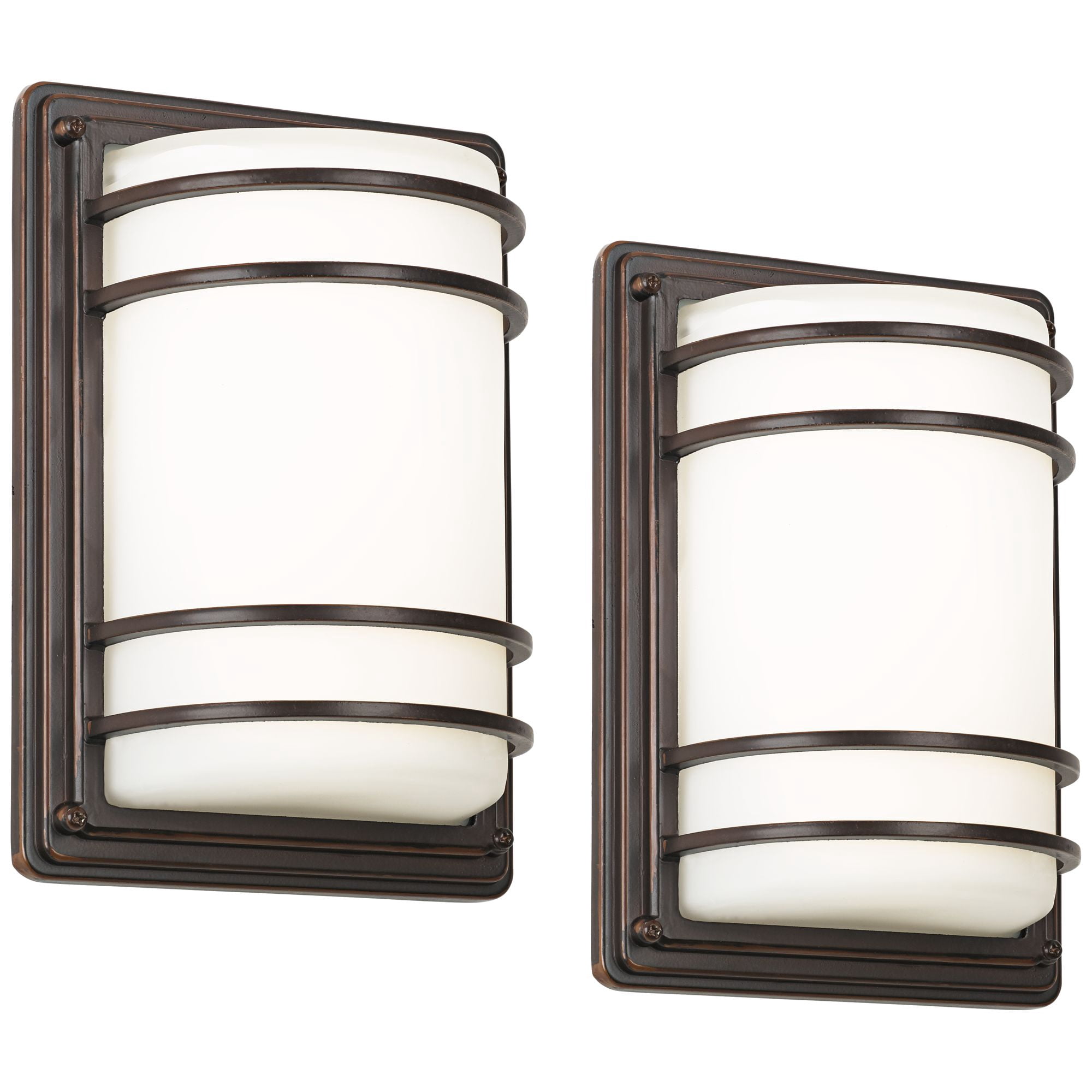 John Timberland Habitat Modern Outdoor Wall Light Fixtures Set of 2 Rubbed Bronze 11" Opal Glass for Post Exterior Barn Deck House Porch Yard Patio