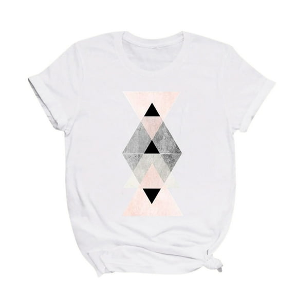 RYDCOT Women'S Geometric Graphic Print Round Neck Loose T-Shirt