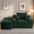 thumbnail image 2 of BYBYME Chaise Lounge Chair,No Assembly Cloud Plush Corduroy Upholstered Sofa Bed,Boneless Chaise with 3 Pillows,Cozy Sleeper Couch for Living Roomwith Ottoman,Green, 2 of 10