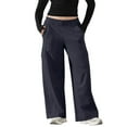 thumbnail image 2 of Qulqfy Women's Work Pants Baggy Cargo Blue Pants Wide Leg Casual High Waisted Pants for Women, 2 of 7