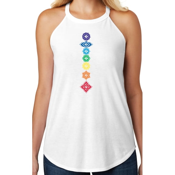Women's 7 Floral Chakras Yoga Tank Top, XL White
