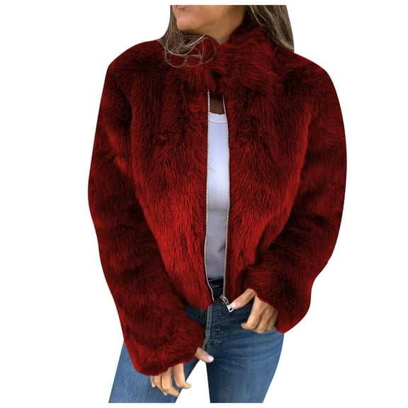 Jacket Women Zip Up Jacket Casual Open Front Cardigan Fuzzy Fleece Jacket Crop Winter Coat Warm Jacket
