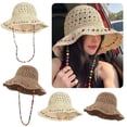 thumbnail image 2 of Colorful Beaded Straw Sun Hat for Women – Foldable Wide Brim Beach Hat with Adjustable Chin Strap, Summer Vacation UV Protection Bucket Cap, 2 of 6