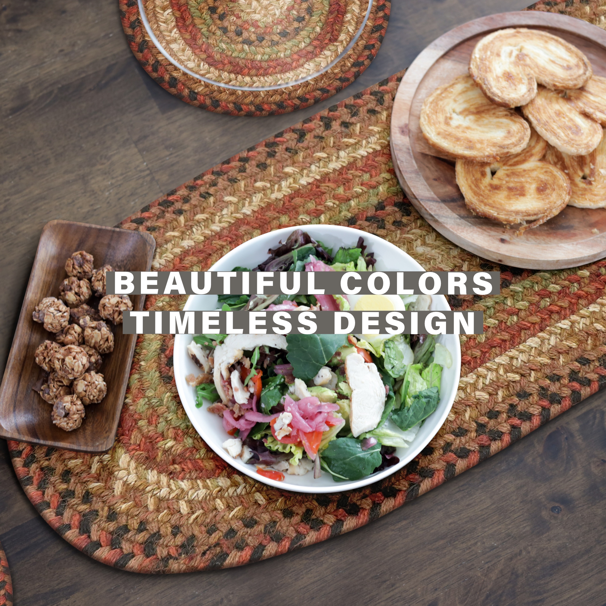 Homespice - Gingerbread Long Country Table Runner, a Perfect Jute Braided Runner to Use as a Dinner Table Runner - Blend of Red, Brown, Green, and Cream - Handmade Textured Table Runner, 11x36 Inches