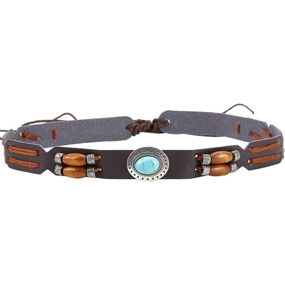 Turquoise Oval Beaded Southwestern Cowboy Hat Belt Imitation Leather Hat Band for Hat Accessories Coffee 50-1/8 inch(127.2cm)