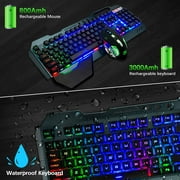 لوحة مفاتيح وماوس للألعاب اللاسلكية من XINMENG ، لوحة مفاتيح قابلة للشحن من Rainbow Backlit 3800mAh لوحة معدنية للبطارية ، ماوس مكتم يدوي قابل للإزالة من الألعاب ، ماوس مكتم للكمبيوتر الشخصي PS4 PS5 Xbox
