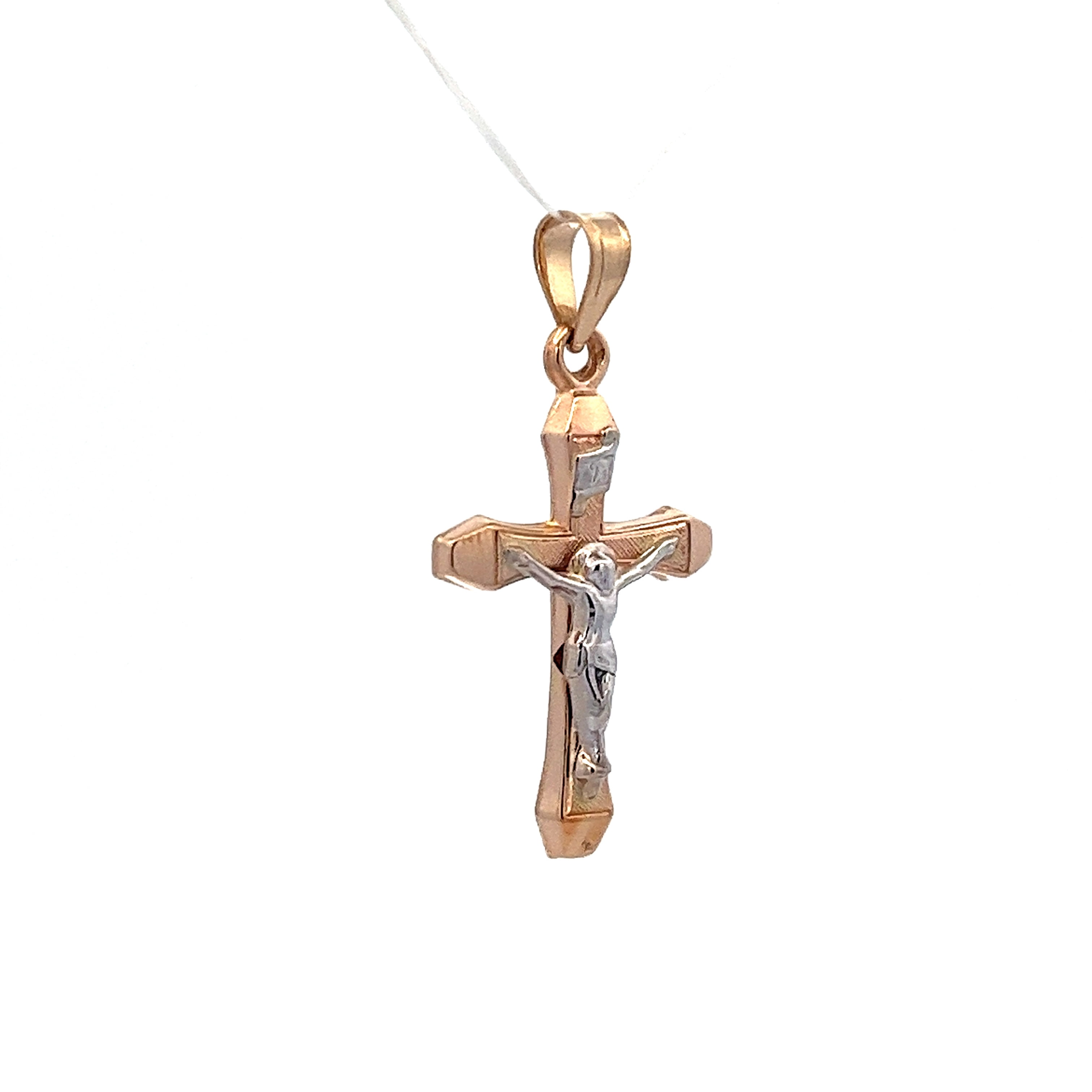 14KT Two Tone Rounded Crucifix Religious Pendant