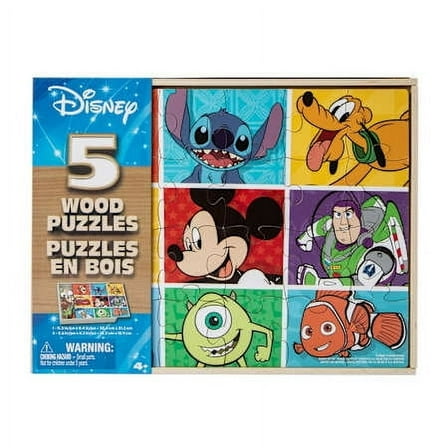Spin Master Disney Pixar 5 Jigsaw Puzzles with Wood Storage Box