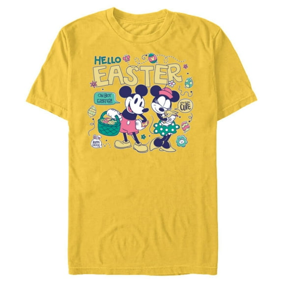 Disney Mickey Mouse and Minnie Mouse Hello Easter Retro - Short Sleeve Blended T-Shirt for Adults - Customized-Yellow