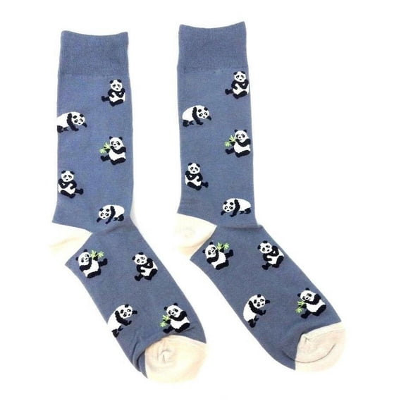 Fine Fit Casual Funny Animal Pattern Knit Crew Socks (Grey Panda)