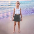 thumbnail image 6 of ZACPNCV Girls Casual Shorts Kids Summer Elastic Waist Cotton Linen Shorts Dark Gray 8-9 Years, 6 of 7
