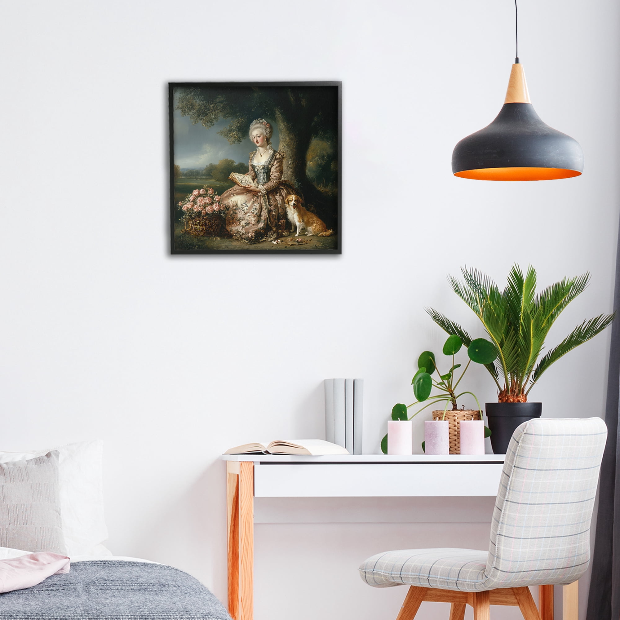 Stupell Industries Rococo Woman with Dog Black Framed Giclee Art, design by The Wands Want