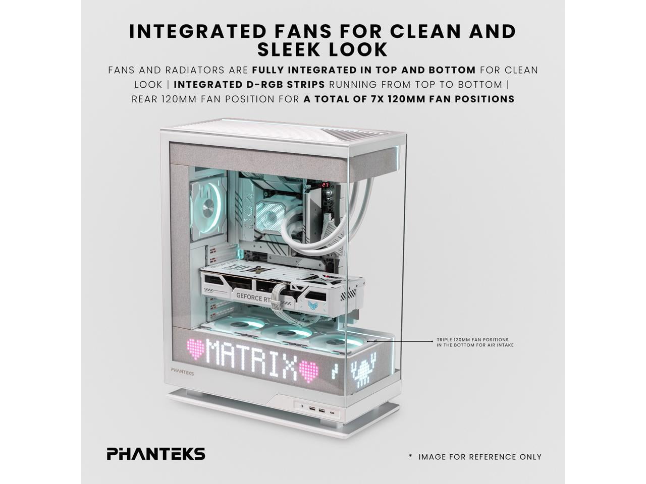 Phanteks Evolv X2 Matrix Mid Tower ATX Gaming Chassis with 900 LED Matrix Display, Fabric Interior Panel, Vertical Cooling System, Tempered Glass, Integrated D-RGB Lighting, Grey White