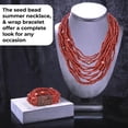 thumbnail image 4 of Handmade Seed Bead Necklace & Bracelet Set - Red Boho Jewelry for Women - Layered Multi Strand Beaded Statement Jewelry w/ Wooden Clasp - Necklace  18" - Strechable Bracelet Christmas Gifts, 4 of 7