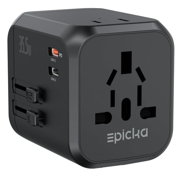 EPICKA Universal Travel Adapter, PD 35W International Plug Adapter with Dual AC Outlet, Wall Charger 2 USB-C & 3 USB-A(TA-205, Black)