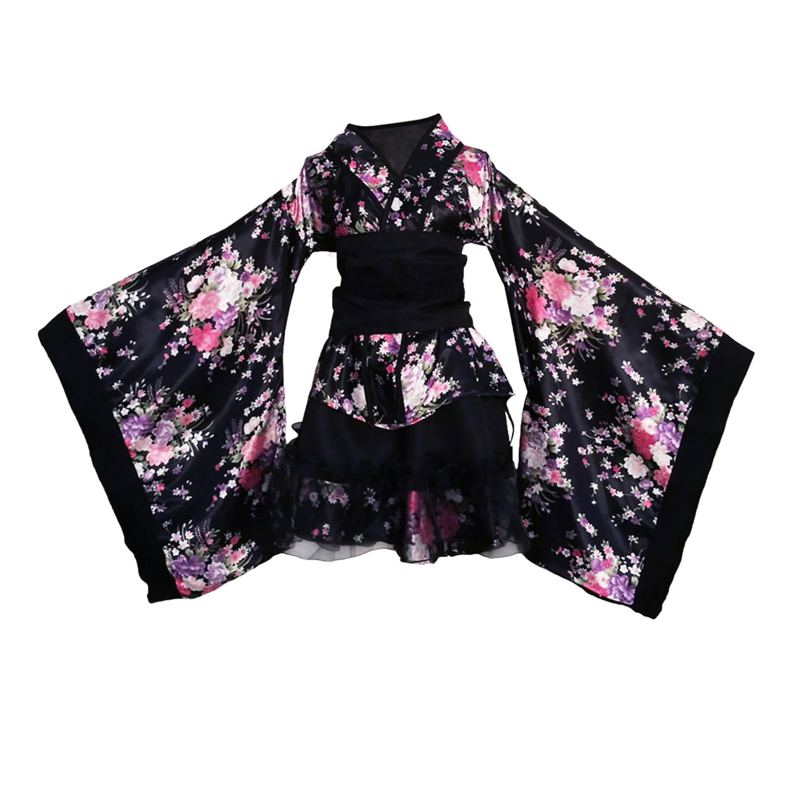 Esquirla Japanese Floral Short Kimono Robe Blossom Bathrobe Cosplay Fancy Dress for Theme XXL Walmart