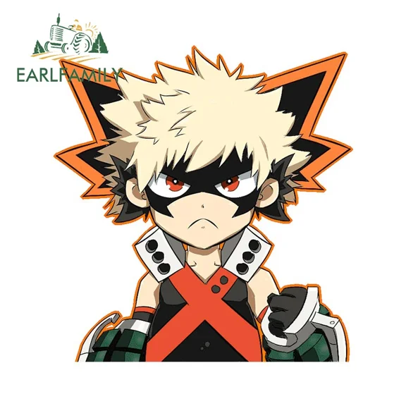 EARLFAMILY 5.1 Inch Cartoon Katsuki Bakugou Crying Car Sticker JDM Car Door Windows Helmet Decal Stickers