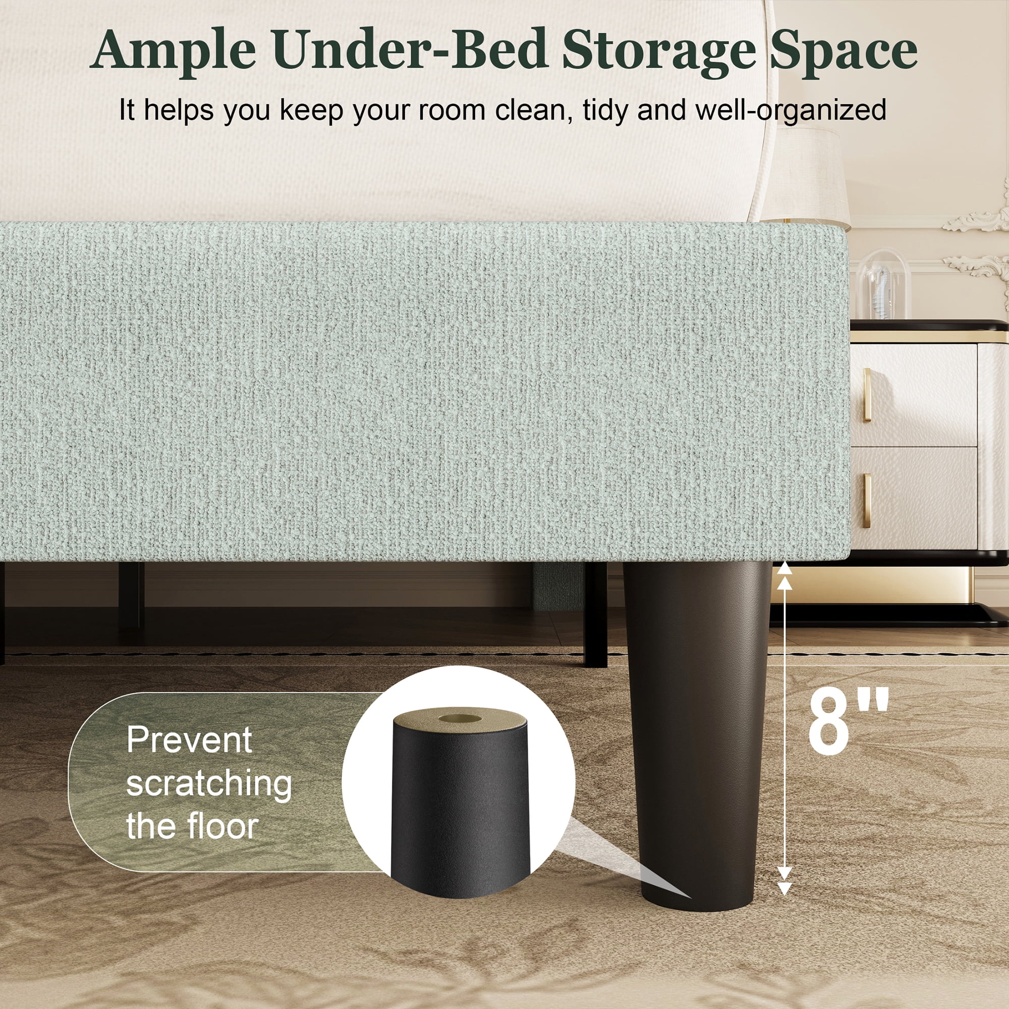 Amolife King Bed Frame, Platform Bed Frame with Upholstered Adjustable Headboard, Ice Blue, Nubby Fabric
