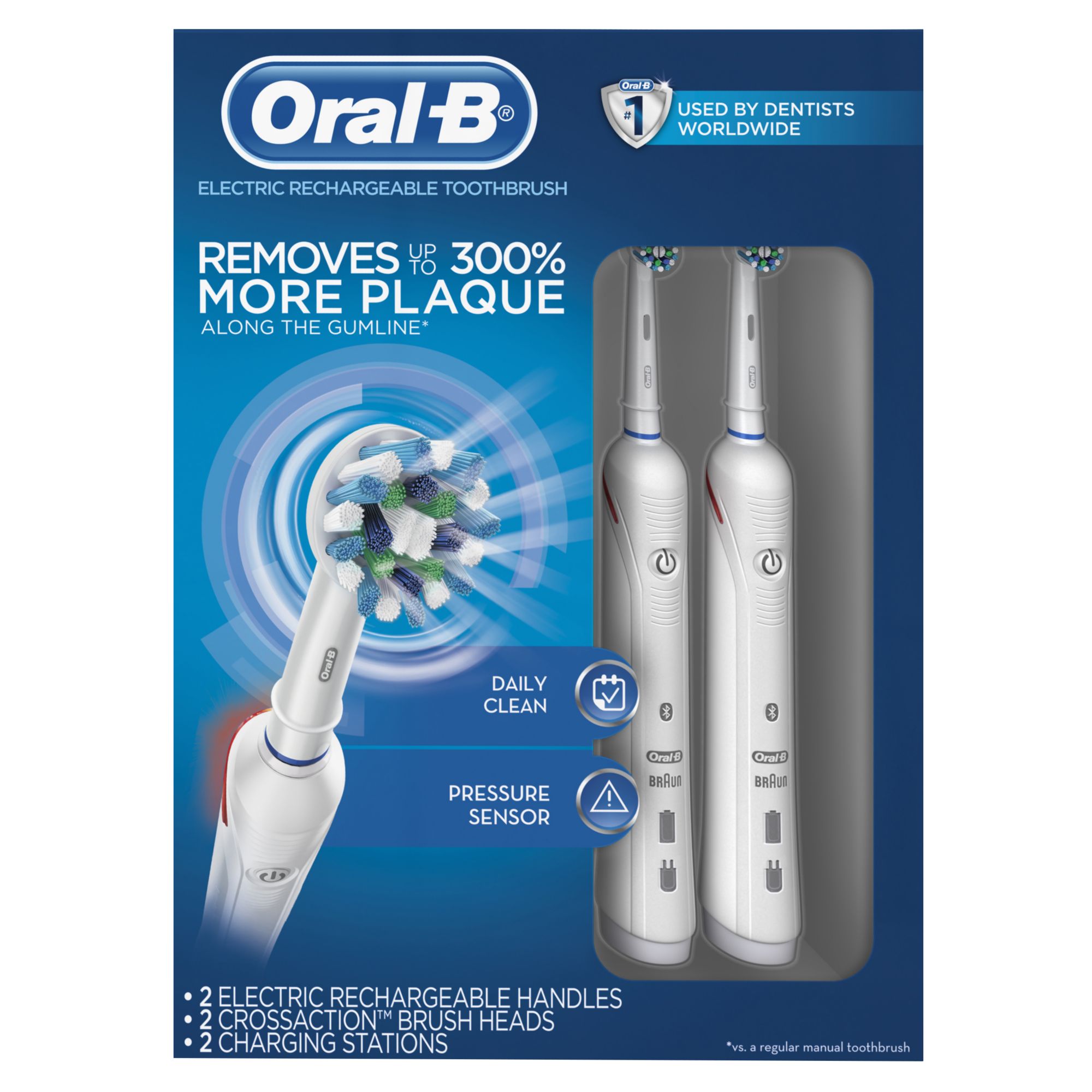 Oral B CrossAction Electric Toothbrush, Daily Clean, Pressure Sensor, 2 Pk